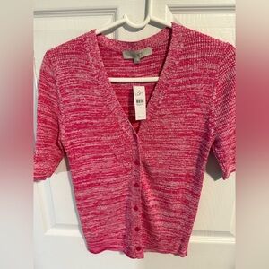Loft V-neck Cardigan Marled Pink Size M new with tags!